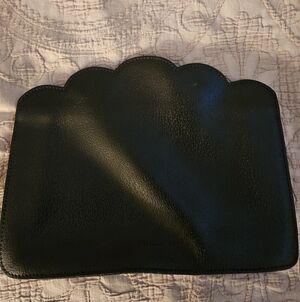 Black Furla Scalloped Leather Clutch